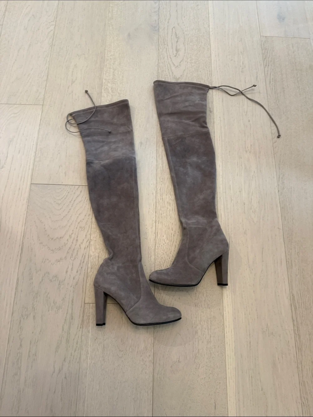 Stuart Weitzman Gray Suede Over-the-Knee Tie-Top Boots